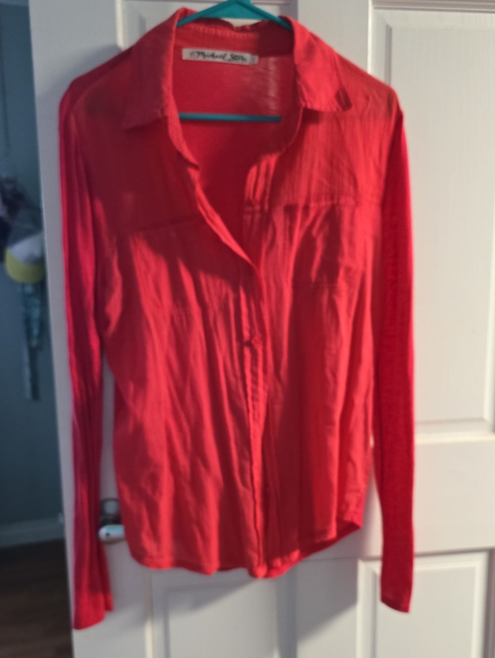 Michael Stars Red Long-Sleeve Button Front Top